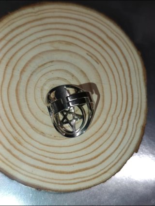 Anillo Acero Plateado Estrella Luna Ajustable 7.5