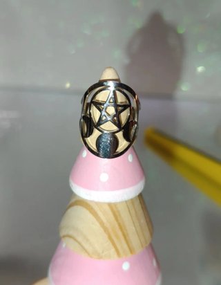 Anillo Acero Plateado Estrella Luna Ajustable 7.5