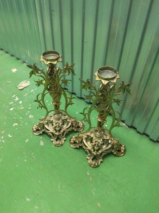 Pareja Candelabros Bronce Figuras Mujer