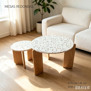 Set 2 Mesas Auxiliares Terrazzo Madera