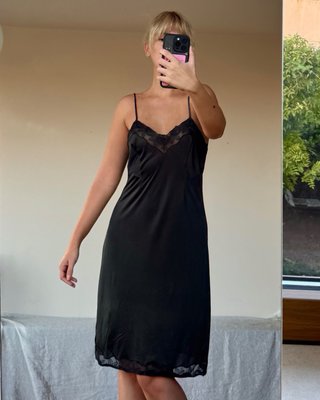 Vintage slip dress nero pizzo 70’