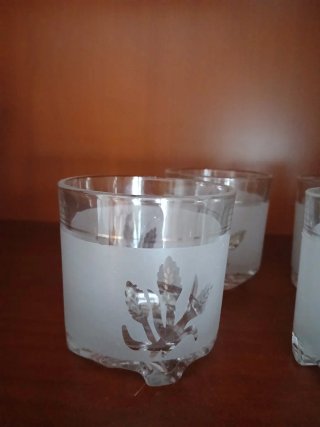 Juego 6 vasos + cubitera cristal decorado