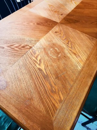 Mesa madera y forja con 6 sillas