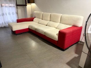 Sofá chaise longue 4 plazas beige y rojo