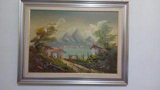 Quadro firmato paesaggio con montagne