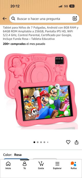 Tablet Infantil educativa de 7” Rosa + Cargador