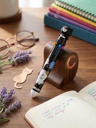 Penna multi colore con gattino nero