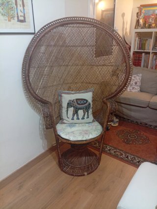 Silla Reina Mimbre Marrón y Multicolor