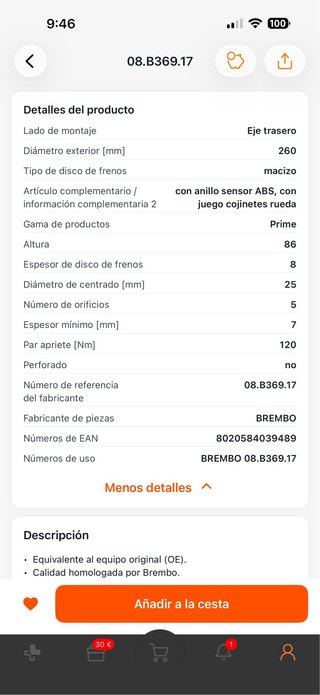 Discos de freno traseros Brembo