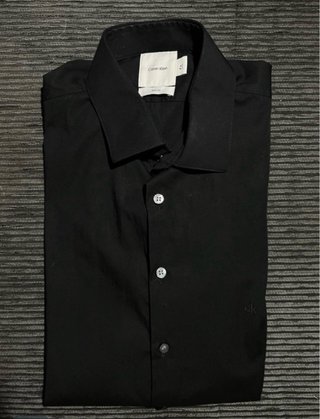 Camicia Slim con Bottoni in Cotone Elasticizzato Nero (42)
