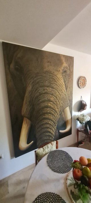 Gran pintura al óleo de elefante hecha a mano