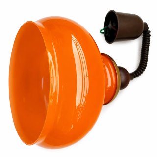 Candeeiro Teto Vintage Laranja Vidro Madeira