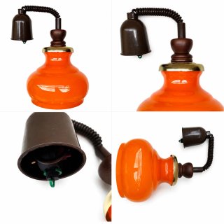 Candeeiro Teto Vintage Laranja Vidro Madeira