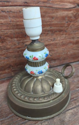 Pie de lámpara antiguo latón y cristal