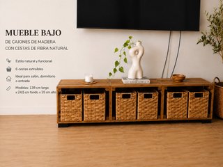 Mueble Bajo TV Madera con Cestas