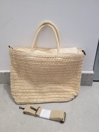 Bolso de paja grande con asa y correa