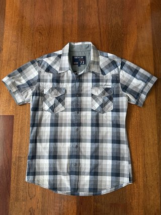 Camisa GX3 cuadros gris y blanca manga corta M