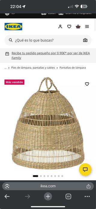 Pantalla lámpara techo IKEA 36cm junco