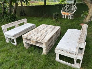 Juego de jardín: 2 bancos y mesa