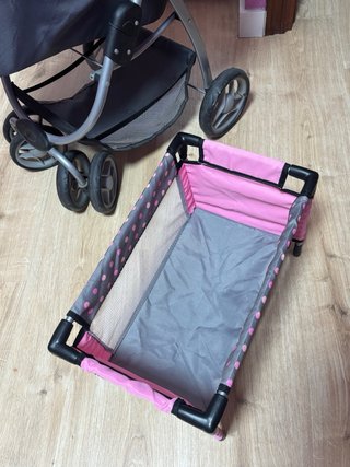 Carrito y Cuna Muñecas Lunares Rosa