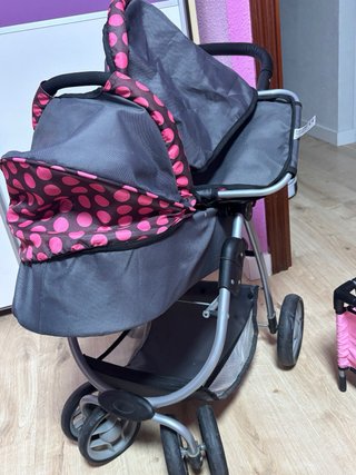 Carrito y Cuna Muñecas Lunares Rosa
