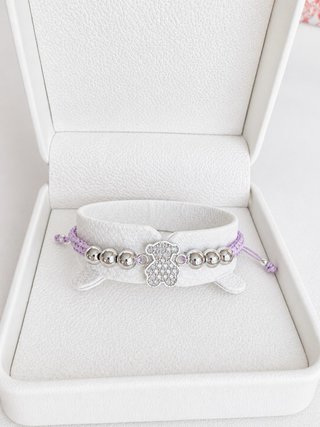 Pulsera Tous Osito Plata Ley 925 Tejida Lila