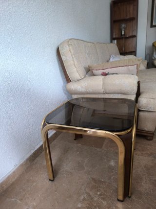 Mesa auxiliar retro madera, metal y cristal