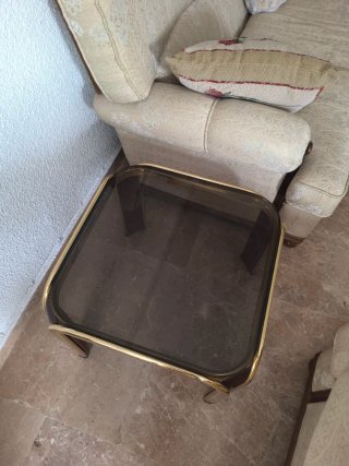 Mesa auxiliar retro madera, metal y cristal