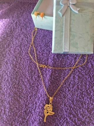 Conjunto Colar e Brincos Aço Inox Rosa Dourado