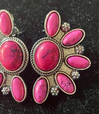 Broche abanico étnico piedras rosas y plata