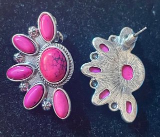 Broche abanico étnico piedras rosas y plata