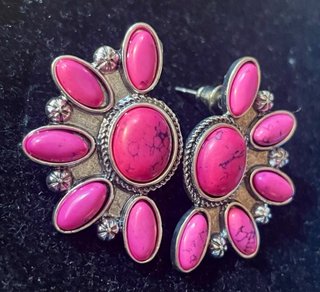 Broche abanico étnico piedras rosas y plata