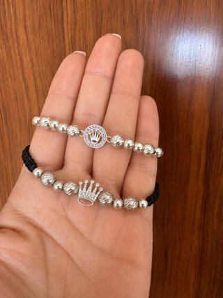 2 Pulseras Plata Ley 925 Medalla Rolex