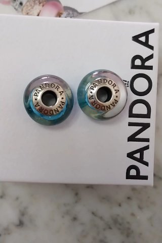2 Charm Pandora Cristal Murano Blue looking glass