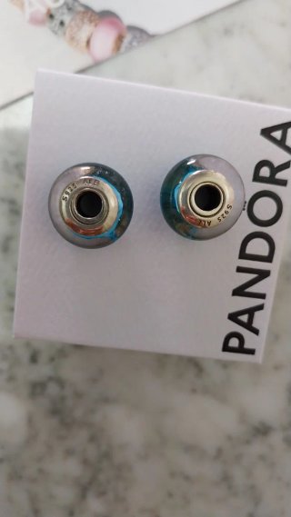 2 Charm Pandora Cristal Murano Blue looking glass