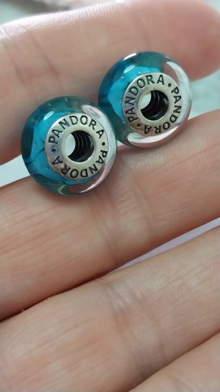 2 Charm Pandora Cristal Murano Blue looking glass