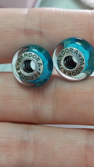2 Charm Pandora Cristal Murano Blue looking glass