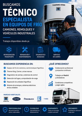 BUSCAMOS TÉCNICO ESPECIALISTA EN FRÍO TRANSPORTES