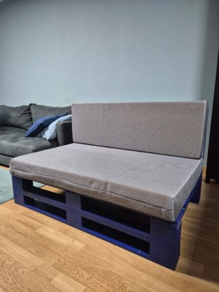Conjunto Sofá Palet Azul y Gris + Mesa