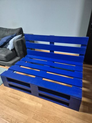 Conjunto Sofá Palet Azul y Gris + Mesa