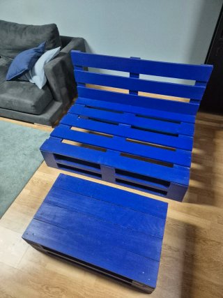 Conjunto Sofá Palet Azul y Gris + Mesa