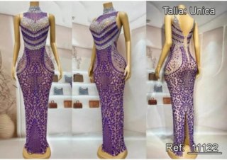 Vestido pedrería morado y plateado
