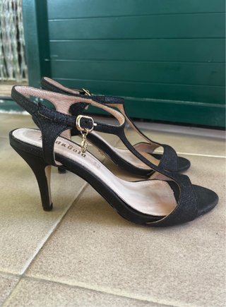 Sandali neri glitter donna vera pelle n. 36