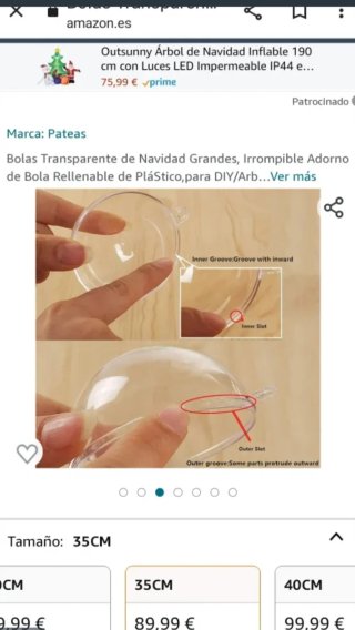 2 Bolas Navidad Transparentes 29 cm