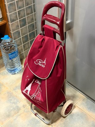 Carrito de la compra rojo y plateado