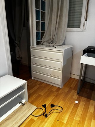 Mesa TV 2 cajones y 1 hueco blanco/madera