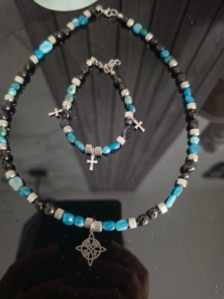 Conjunto Apatita Azul y Turmalina Hombre