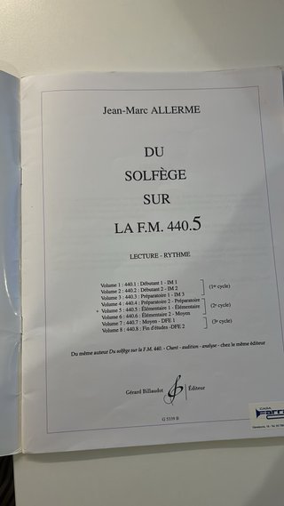 Libro de música: Du solfège sur la F.M. 440.5