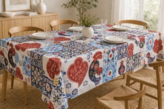 Toalha de Mesa com Galos e Corações 150x250