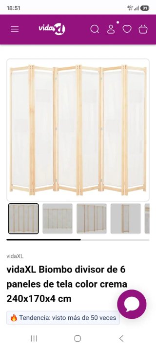 Biombo separador 6 paneles madera